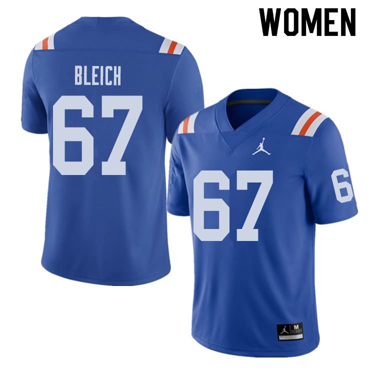 Women's NCAA Florida Gators Christopher Bleich #67 Stitched Authentic Alternate Jordan Brand Royal Throwback College Football Jersey XZN7365ON